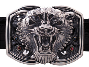 Sterling Tiger Trophy Buckle [With Stones]