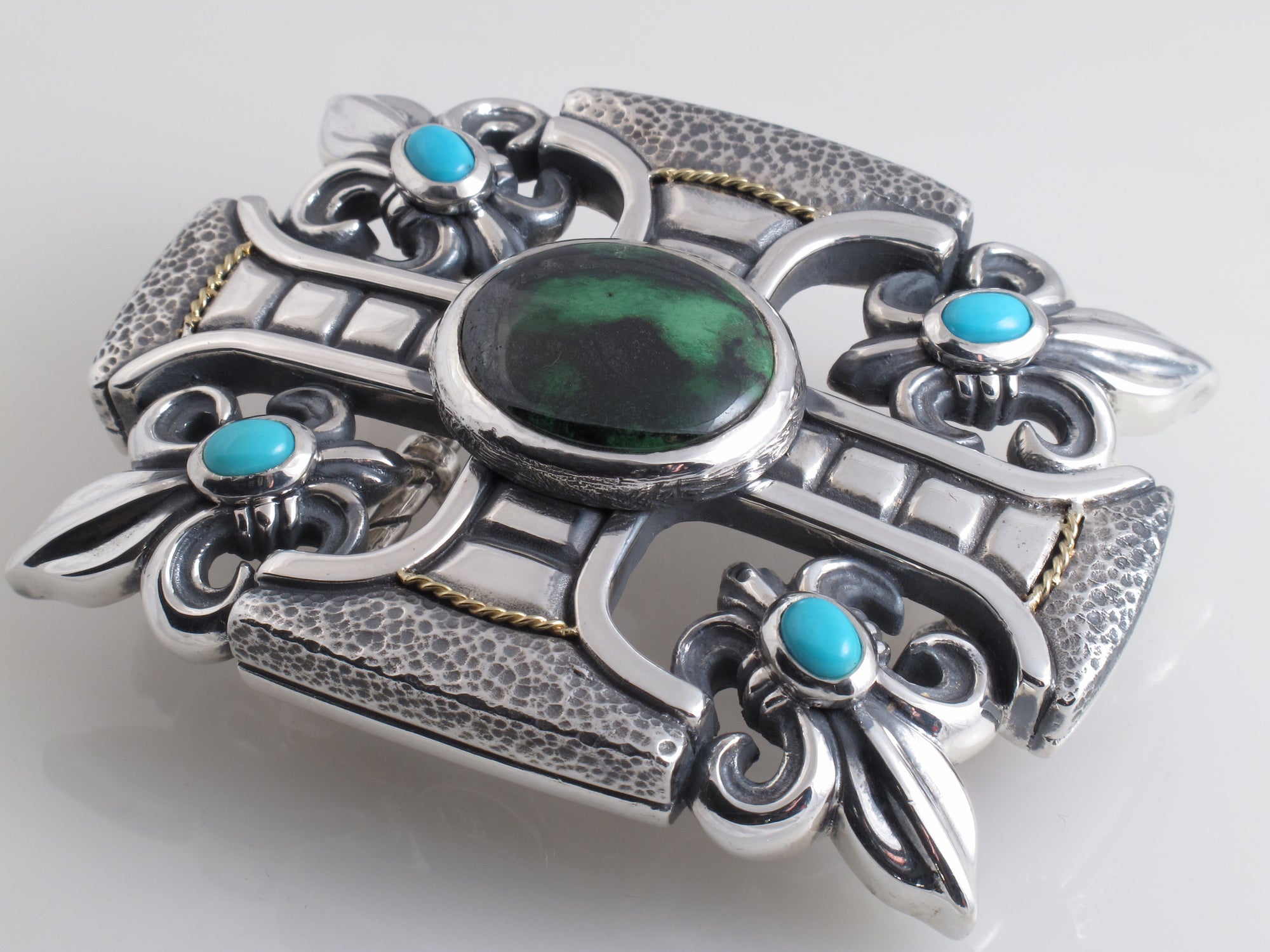 #1228 Gothic cross, Fluer di Lis Sterling Buckle with Stones