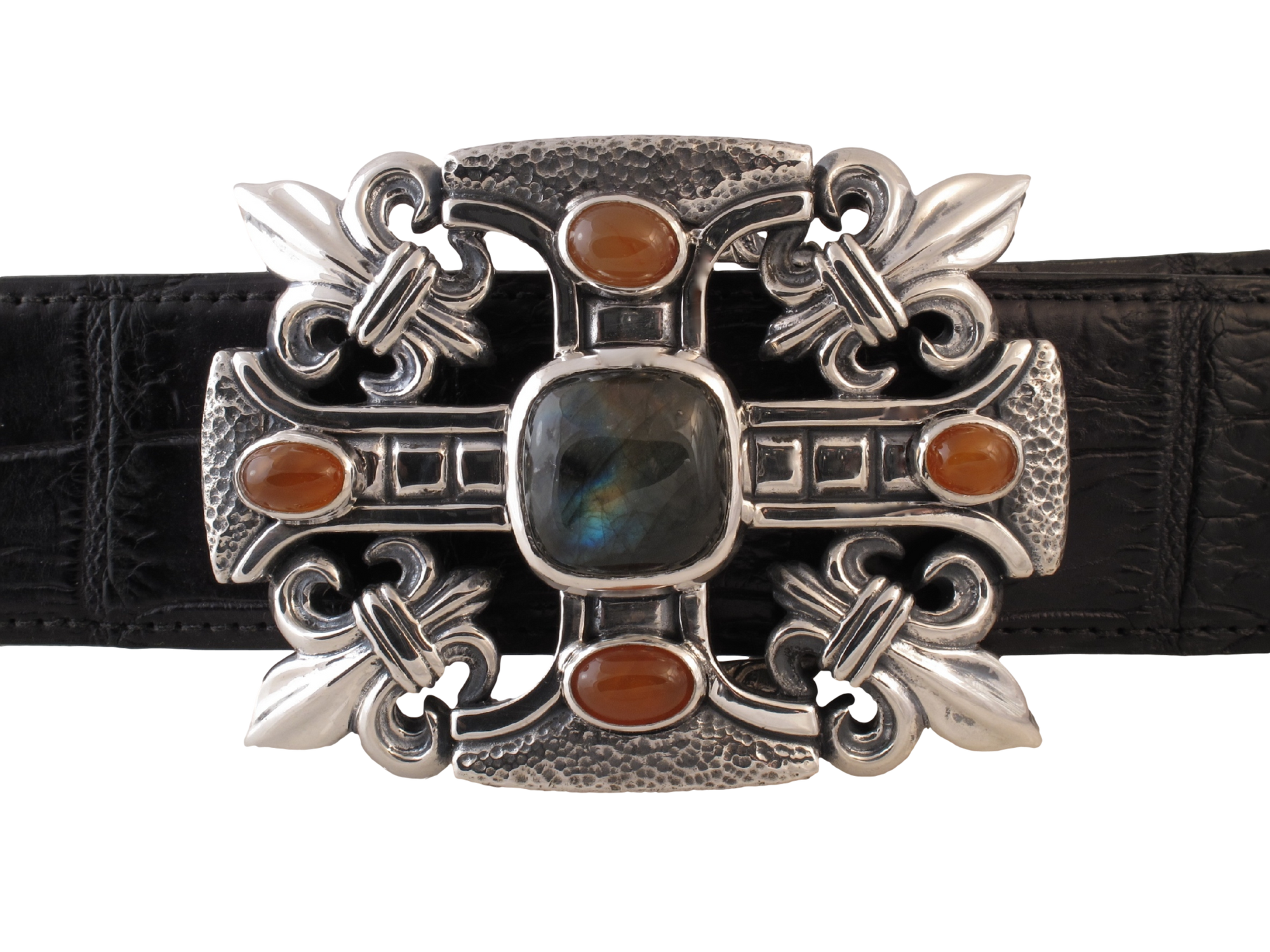 #1328 Gothic Cross, Fluer di Lis Sterling Trophy buckle with stones