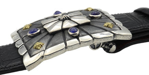 #1404C  Custom Sterling Trophy Buckle with Tanzanite, 18 kt Accents