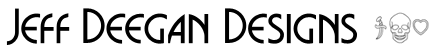 Home page logo [text] Jeff Deegan Designs logo with Skull Heart Dagger art