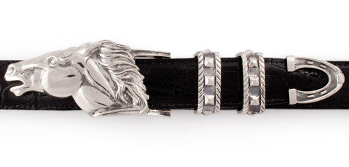 #1231 Sterling 1" Running Horse 4 pc. Buckle set