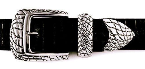 Sterling Alligator Pattern 3 pc. buckle set