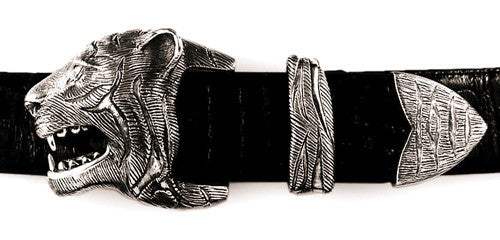 Sterling Tiger head 3 pc. buckle set