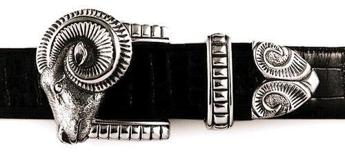 Sterling Ram's Head buckle set