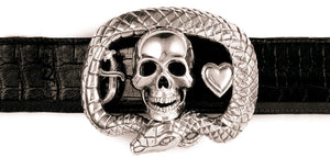Sterling Skull Heart Dagger Deegan Logo trophy buckle