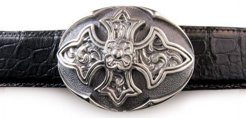 Sterling Carved Cross Oval Trophy Buckle