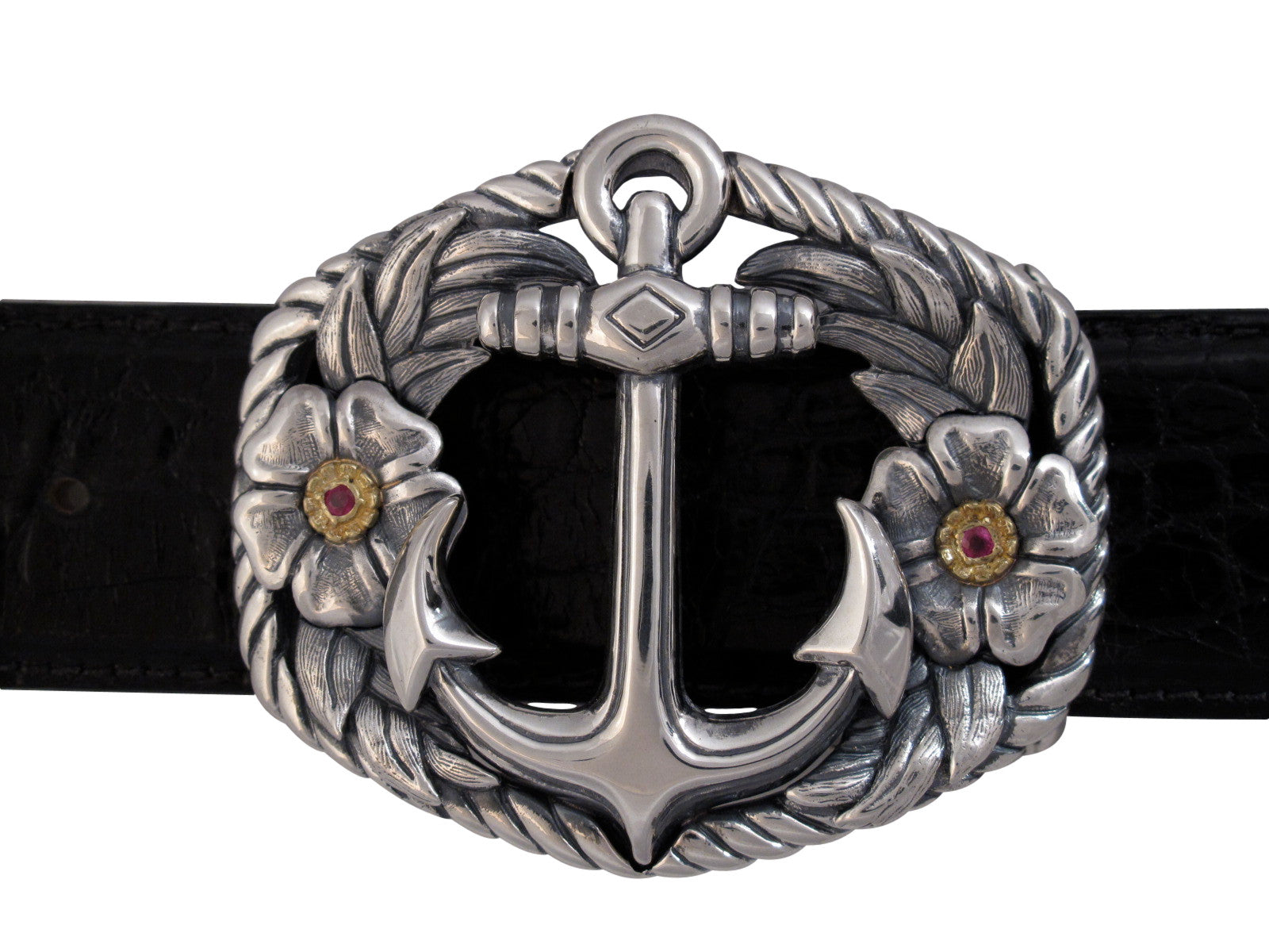 Sterling Anchor trophy buckle with ruby set in 18 kt gold