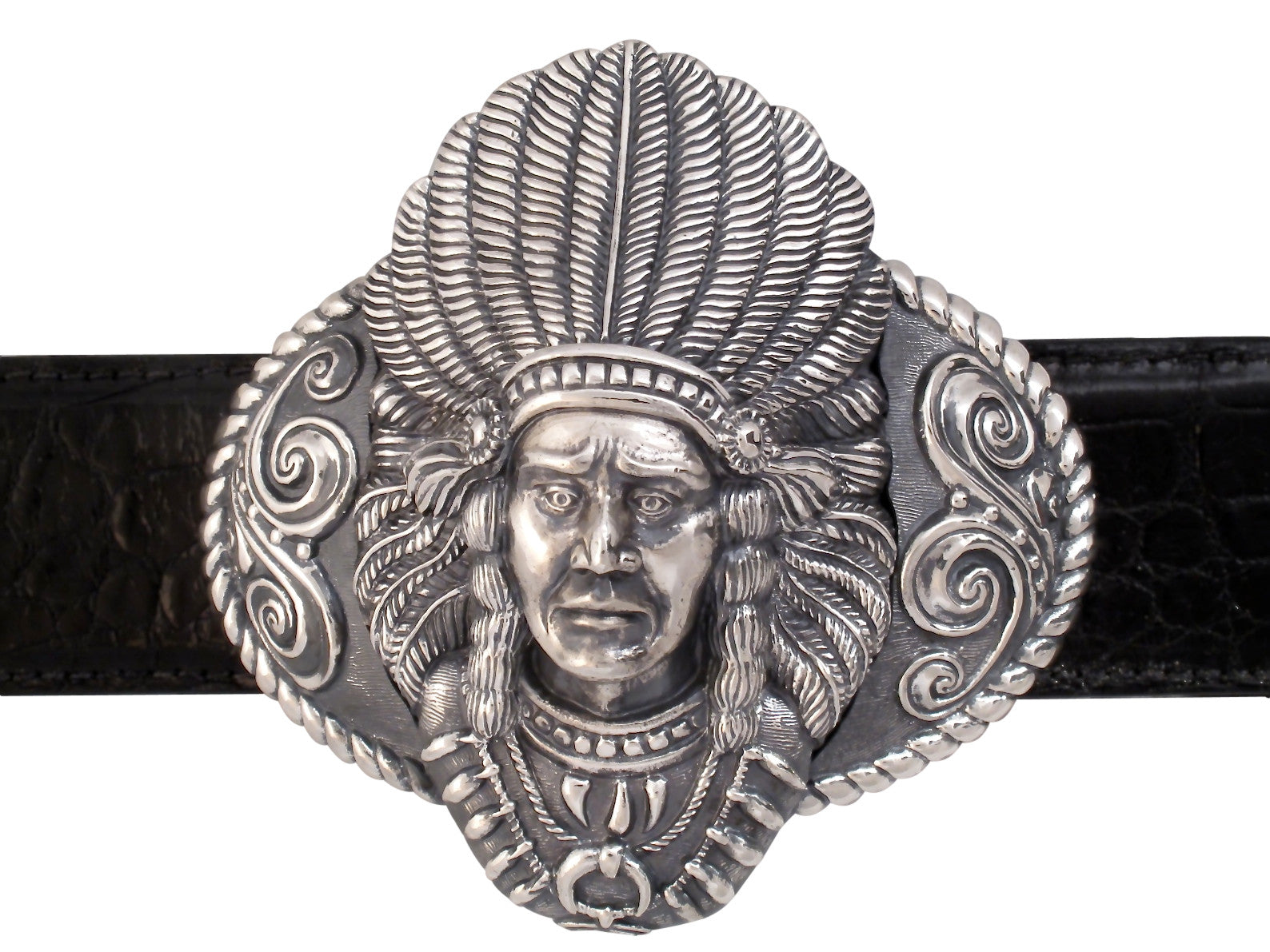 Sterling Big Chief Indian Buckle for 1.5" strap.