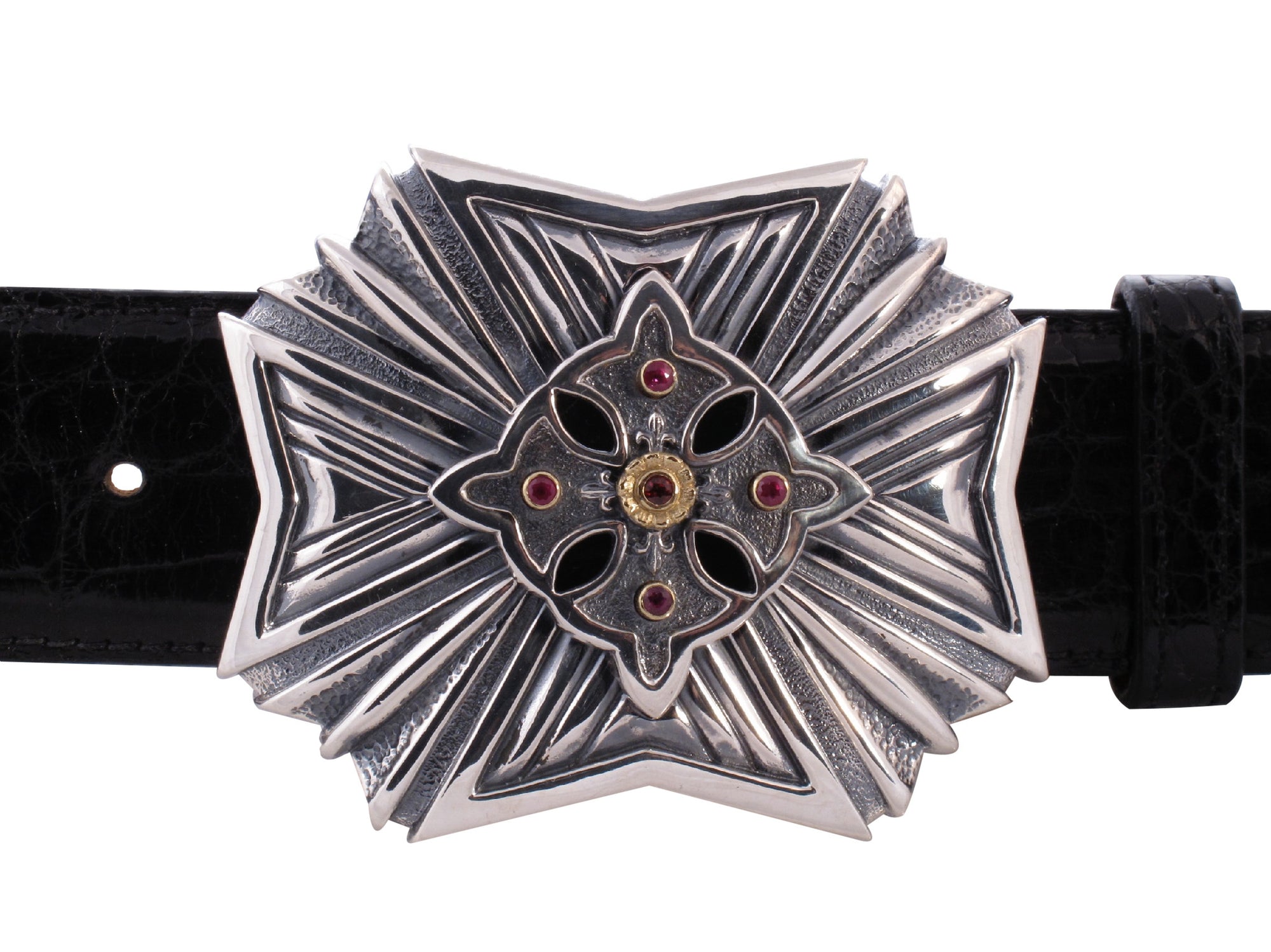 Sterling Maltese Cross Buckle set with ruby, sapphire