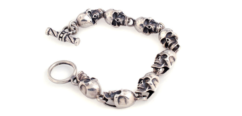 Sterling Linked Skull Bracelet
