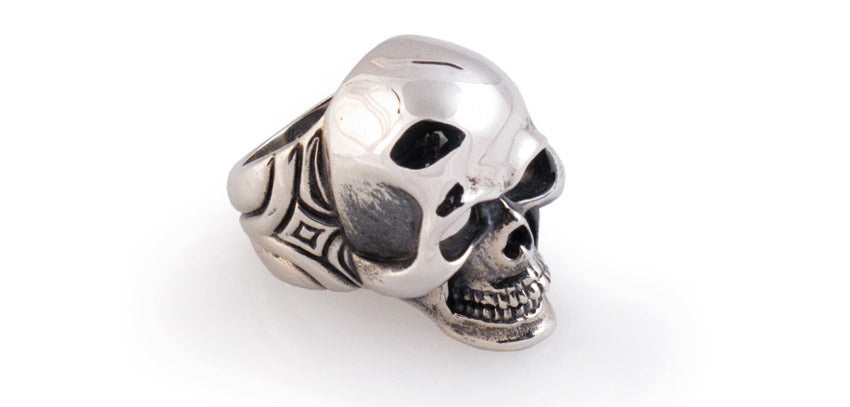 Sterling Skull with Carved Sides Ring