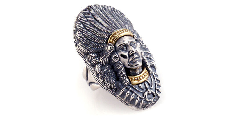 Sterling and 18kt Gold Indian Chief Ring