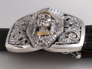 Sterling and 18kt Gold Indian Chief trophy buckle side view