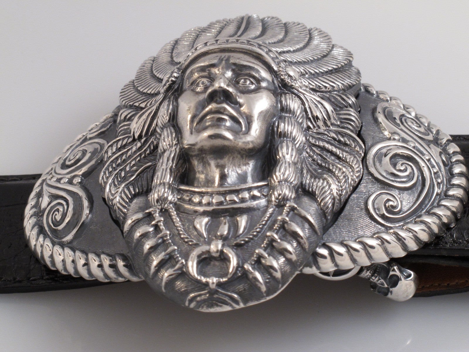 Sterling Big Chief Indian Buckle for 1.5" strap.