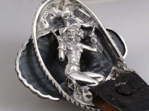 Sterling Big Chief buckle back showing Cowgirl Pin Up