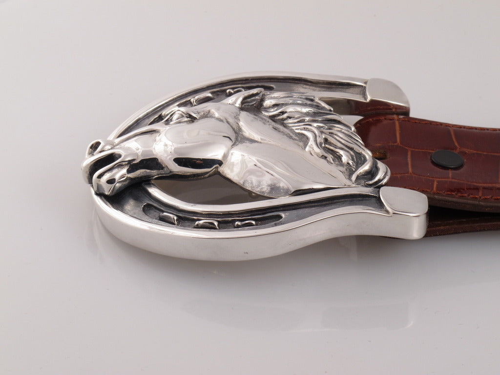 Sterling Horse in Horseshoe Trophy Buckle