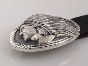 Sterling Indian Oval Trophy Buckle side view