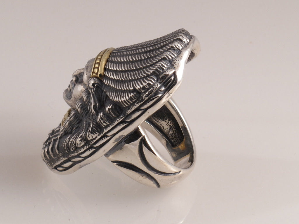 Sterling and 18kt Gold Indian Chief Ring
