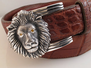 #1250S -  Sterling Lion's Head Buckle with Spessaratite Eyes