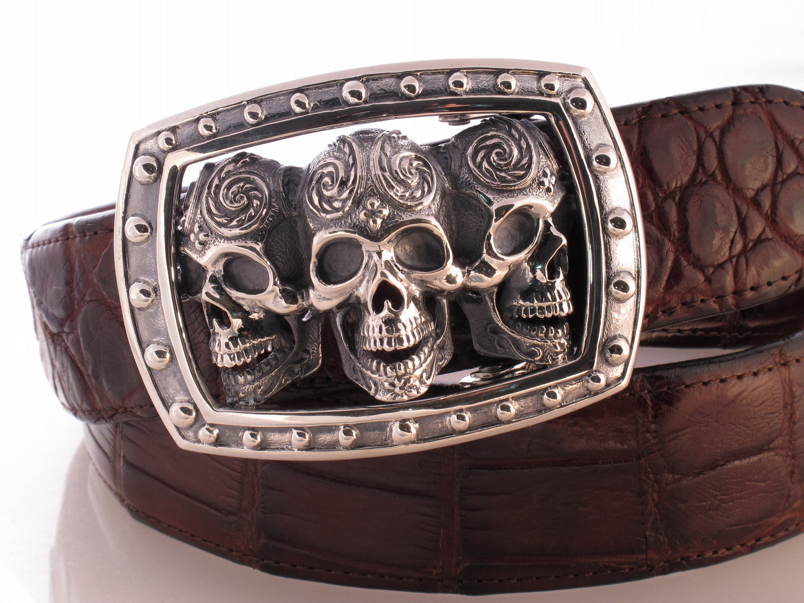 Sterling Triple Sugar Skull Trophy Buckle