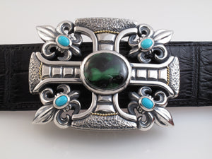 #1228 Gothic cross, Fluer di Lis Sterling Buckle with Stones