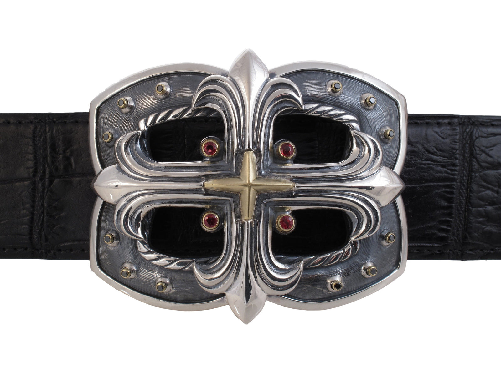 #1335 Custom Sterling, 18kt Buckle with Diamonds, Sapphires, front view