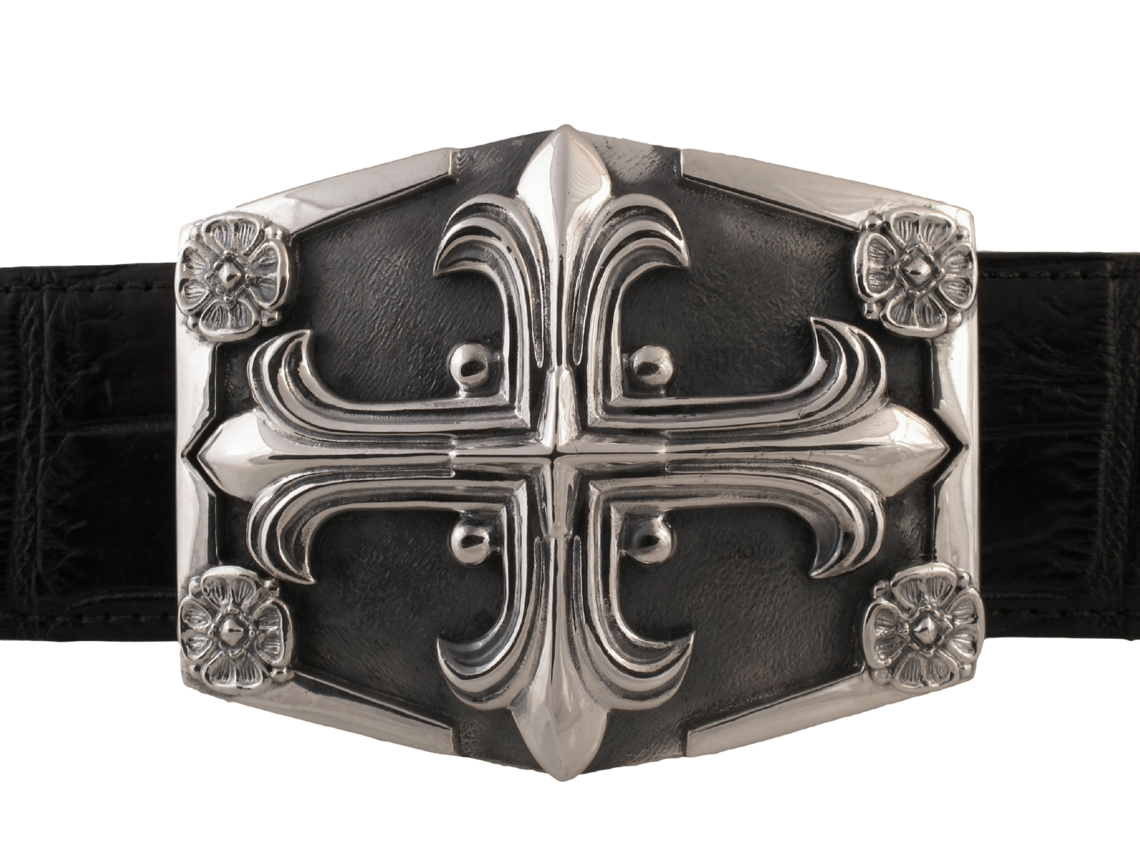 Sterling Gothic Cross on Shield Buckle