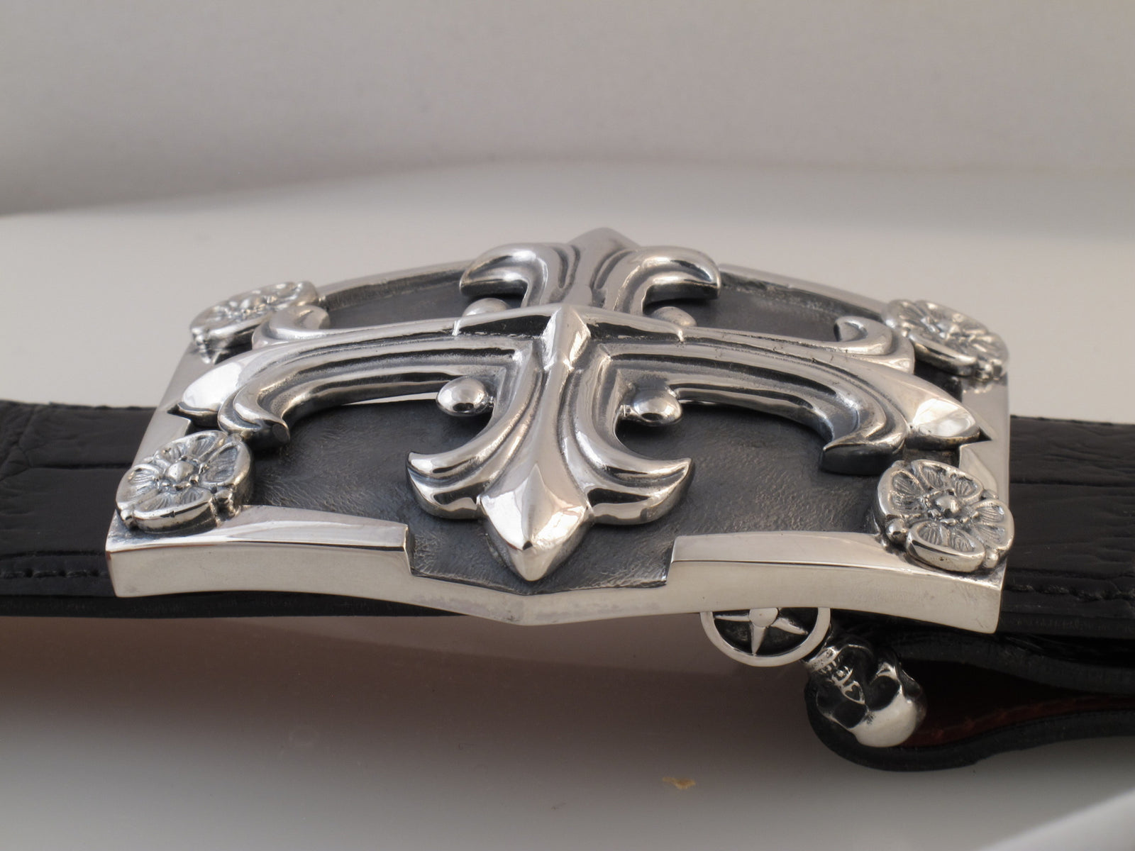 Sterling Gothic Cross on Shield Buckle