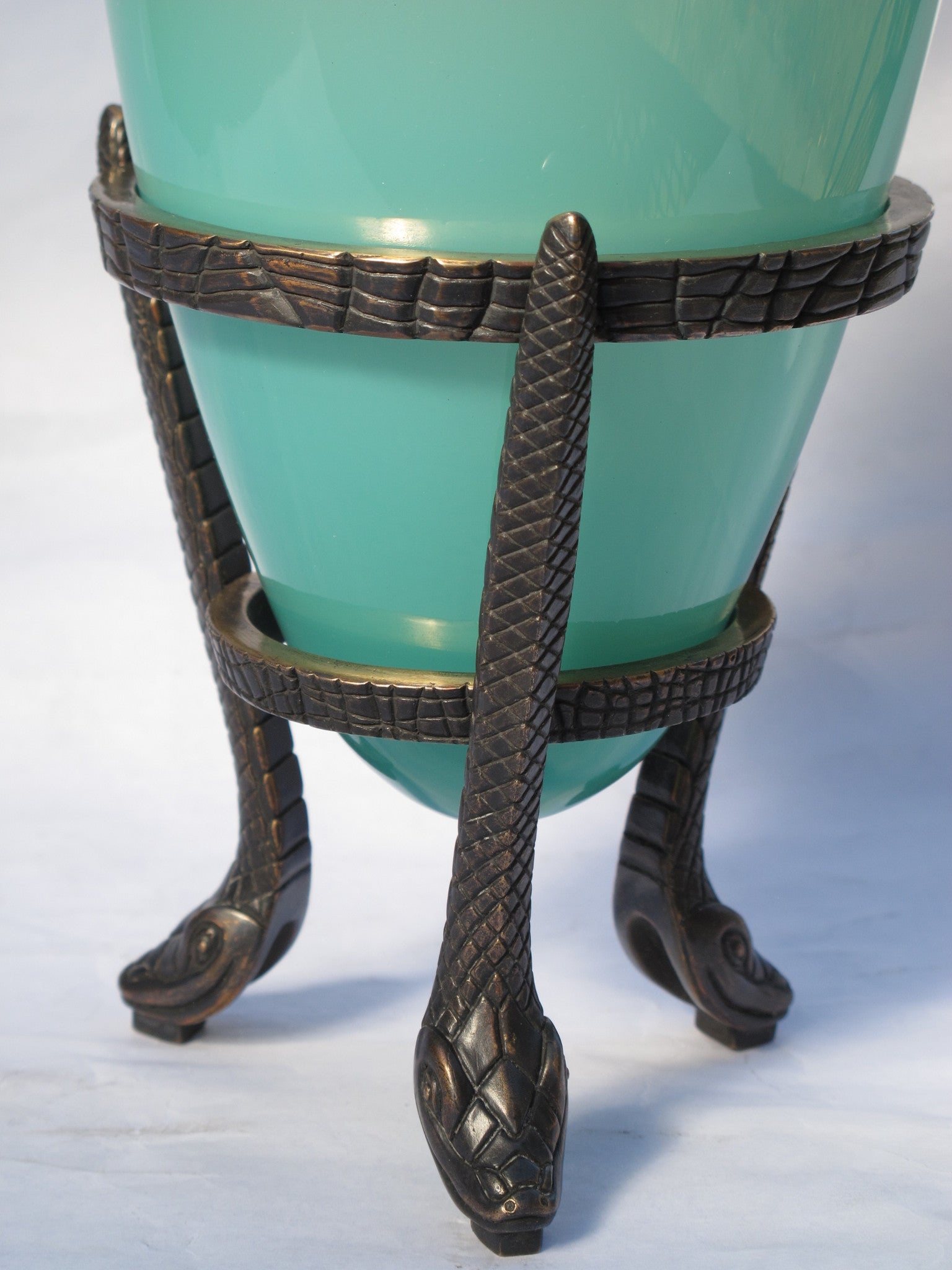 Bronze Snake base and Blown Glass Amphora