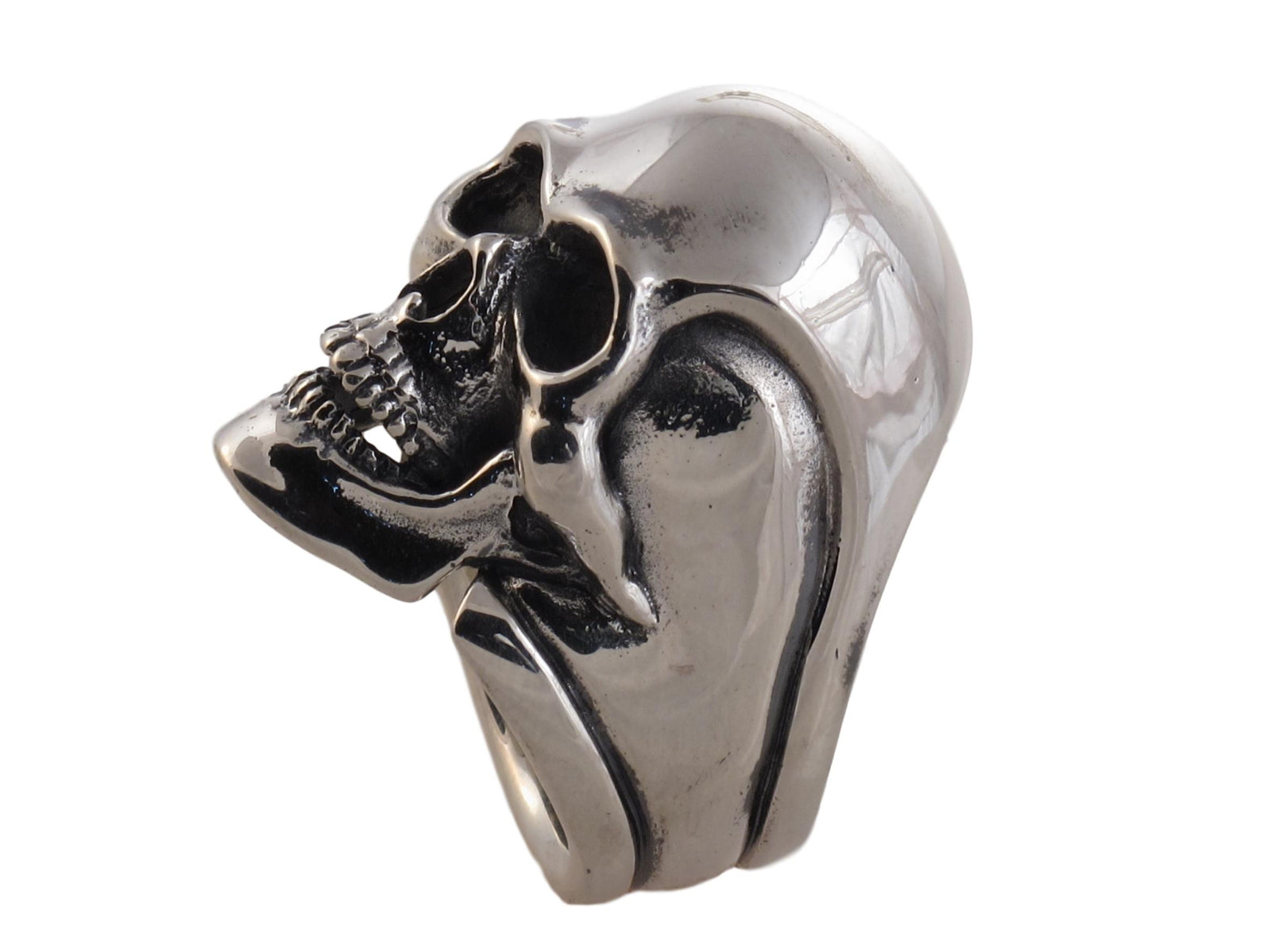 "#DR - 12 Sterling Skull Ring as seen from the side."