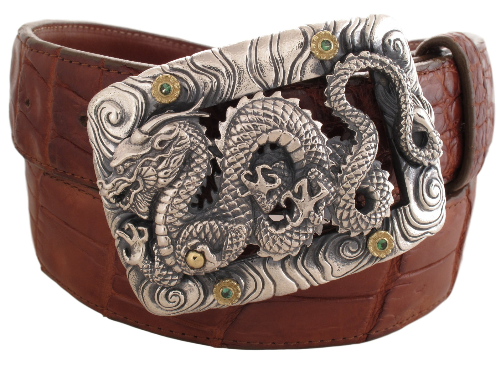 #1366 Custom Dragon Buckle in Sterling and 18kt with tsavorites