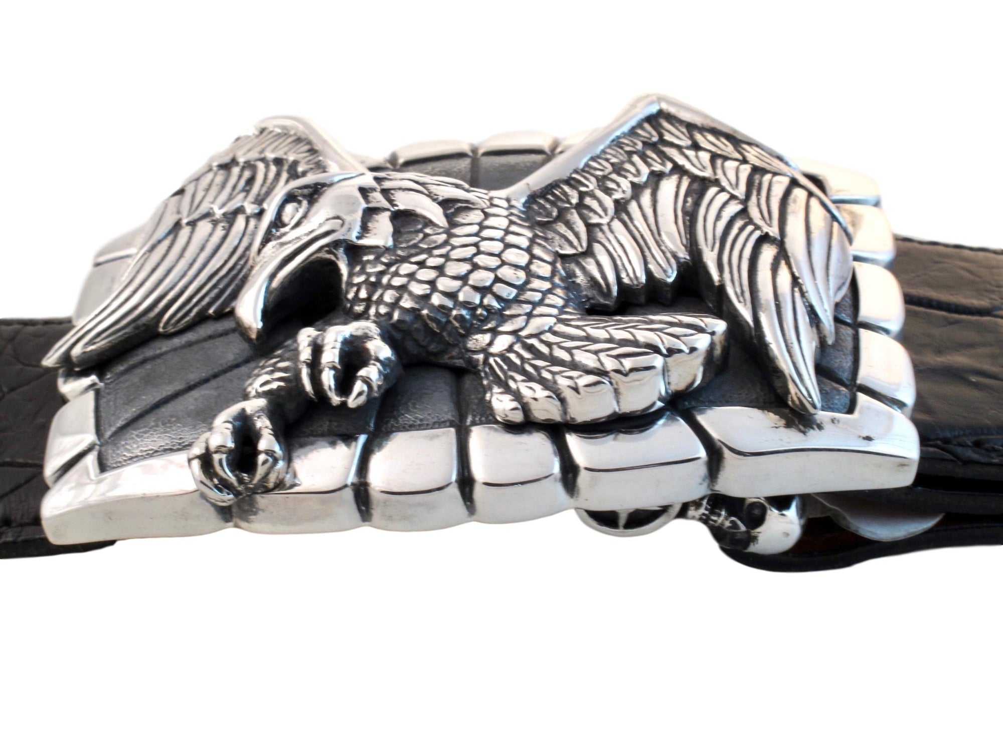 Front view of the Sterling Flying Eagle Trophy buckle.