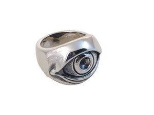 "Sterling Evil Eye Ring, #DR - 15, view from front angle."