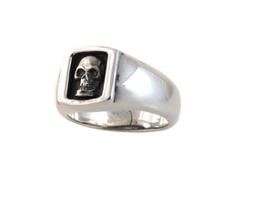 " #DR - 16 Small Boxed Skull Ring in Sterling side view."