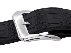 Side view of the Clipped Corner Dress buckle on a black 1.5" alligator strap.